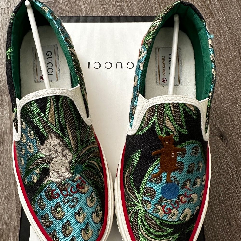 Gucci Multicolor Embroidered Slip-On Sneakers - Green Red Blue